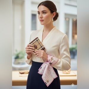 Vintage Burberrys of London check Kiss-Lock Wallet Brown Leather & handkerchief